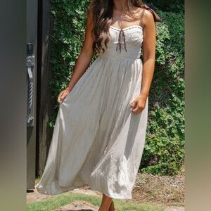 Brown and off white gingham midi dress